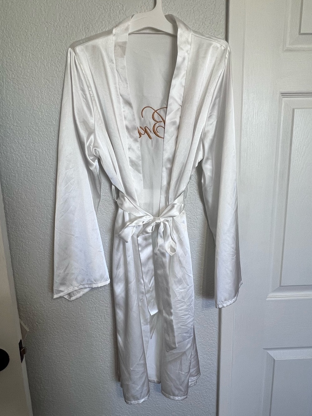 White Satin Bridal Robe with Tie